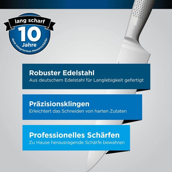 Ninja StaySharp 14-teiliges Edelstahl-Messerset mit Holzblock und integriertem Schärfer, Schwarz K62014EUUK, Holzkohle