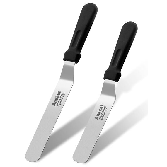 Anaeat Glasurspatel, Set mit 2 professionellen, abgewinkelten, versetzten Kuchenspateln mit 15 cm, 20 cm Edelstahlklingen – verdicktes Zuckergussmesser zum Dekorieren von Kuchen, Gebäck und Backen