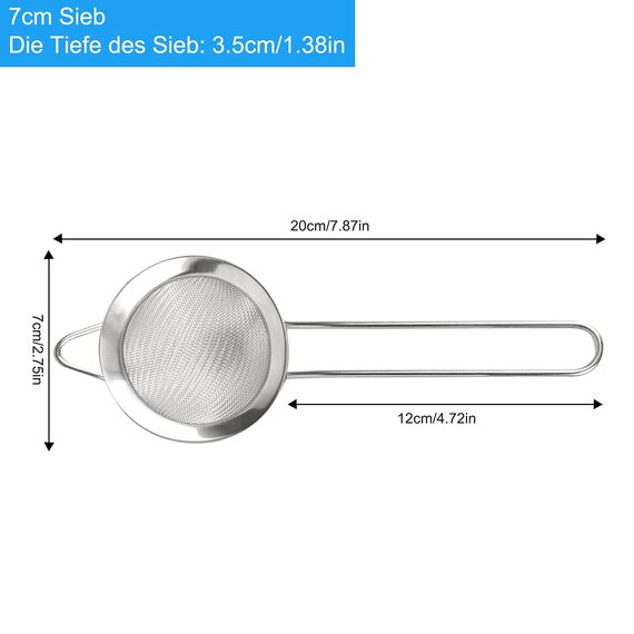 Küchensieb 7 cm, Hochwertig Edelstahl Sieb Feinmaschig Teesieb für Küche Mehl Reis Nudeln Gemüse und Obst Waschen Langlebige Küchen Zubehör