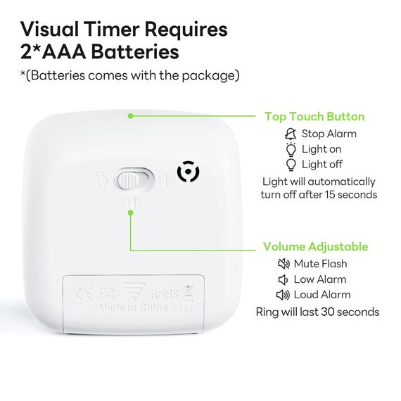 Yunbaoit Visueller Timer für Kinder & Erwachsene, 60 Minuten Dinosaurier Countdown Timer mit Stummer Flash Funktion, Zeitmanagement Tool für Klassenzimmer, Haus, Küche, Büro (Grün)