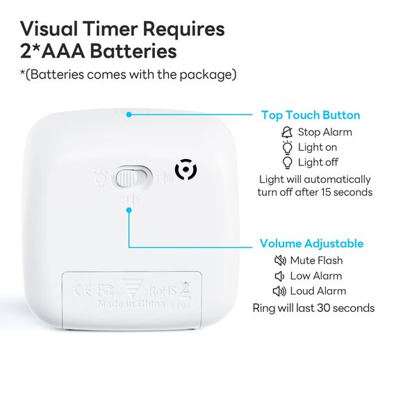 Yunbaoit Visueller Timer für Kinder & Erwachsene, 60 Minuten Regenbogen Countdown Timer mit Stummer Flash Funktion, Zeitmanagement Tool für Klassenzimmer, Haus, Küche, Büro (Blau)