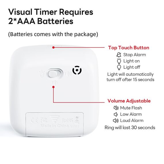 Yunbaoit Visueller Timer für Kinder & Erwachsene, 60 Minuten Countdown Timer mit Stummer Flash Funktion, Zeitmanagement Tool für Klassenzimmer, Haus, Küche, Büro (Grau)