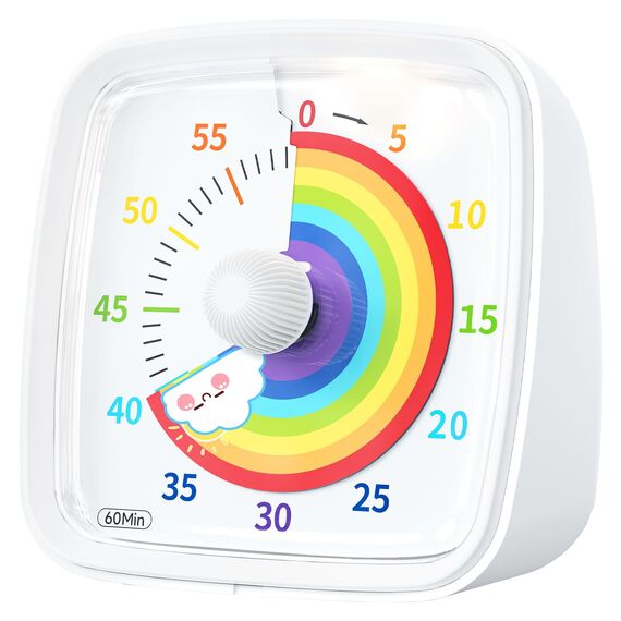 Yunbaoit Visueller Timer für Kinder & Erwachsene, 60 Minuten Regenbogen Countdown Timer mit Stummer Flash Funktion, Zeitmanagement Tool für Klassenzimmer, Haus, Küche, Büro (Weiß)