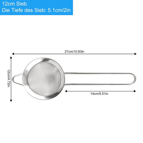 Wellehomi Küchensieb 12cm Hochwertig Edelstahl Sieb Feinmaschig Teesieb für Küche Mehl Reis Nudeln Gemüse und Obst Waschen-Langlebige Küchen Zubehör