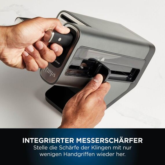 Ninja Foodi StaySharp Messerblock mit integriertem Schärfer, 6-teiliges Set, mit Küchen- und Kräuterschere, Edelstahl, K32006EU