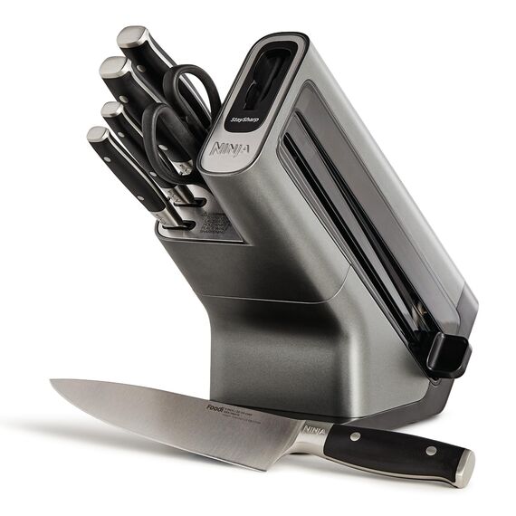 Ninja Foodi StaySharp Messerblock mit integriertem Schärfer, 6-teiliges Set, mit Küchen- und Kräuterschere, Edelstahl, K32006EU