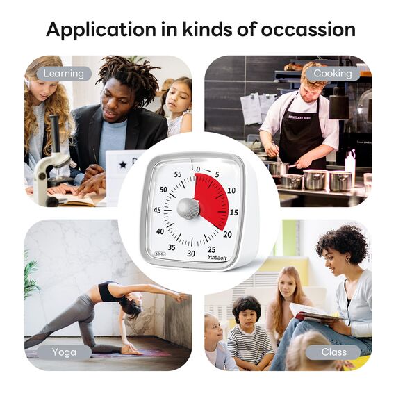 Yunbaoit Visueller Timer für Kinder & Erwachsene, 60 Minuten Countdown Timer mit Stummer Flash Funktion, Zeitmanagement Tool für Klassenzimmer, Haus, Küche, Büro (Grau)