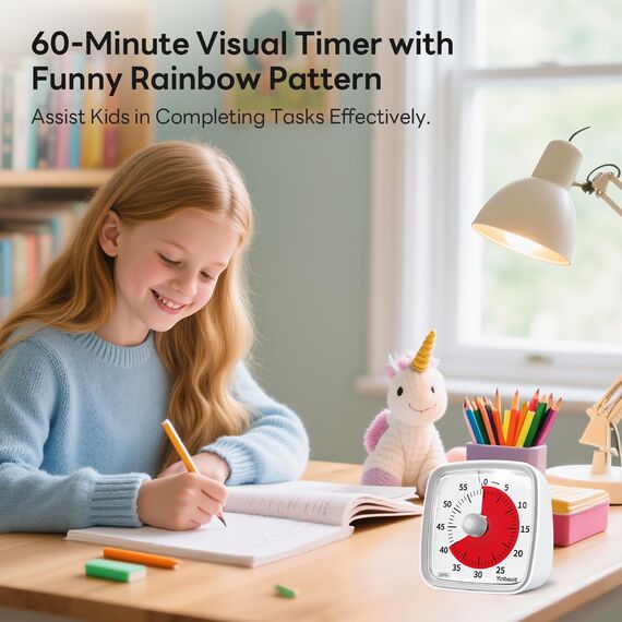 Yunbaoit Visueller Timer für Kinder & Erwachsene, 60 Minuten Countdown Timer mit Stummer Flash Funktion, Zeitmanagement Tool für Klassenzimmer, Haus, Küche, Büro (Grau)