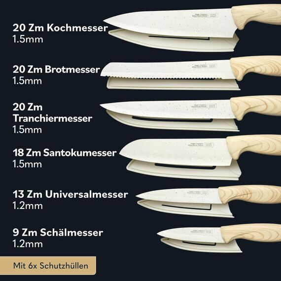 Home Hero Küchenmesser-Set mit Schärfer – Messerblock-Set aus kohlenstoffreichem Edelstahl mit ergonomischen Griffen (12 Stück – Cremefarben)