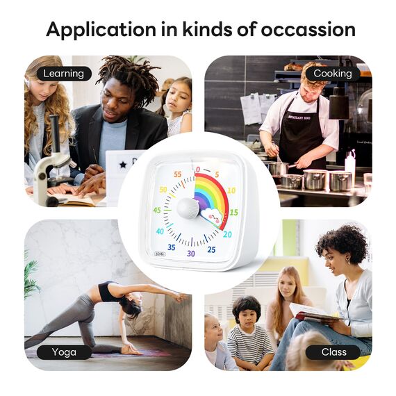 Yunbaoit Visueller Timer für Kinder & Erwachsene, 60 Minuten Regenbogen Countdown Timer mit Stummer Flash Funktion, Zeitmanagement Tool für Klassenzimmer, Haus, Küche, Büro (Weiß)