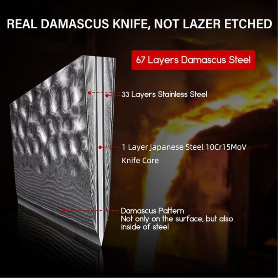 SHAN ZU Damastmesser Kochmesser 67 Schichten Damaststahl Küchenmesser mit G10 Griff 20CM - PRO Series