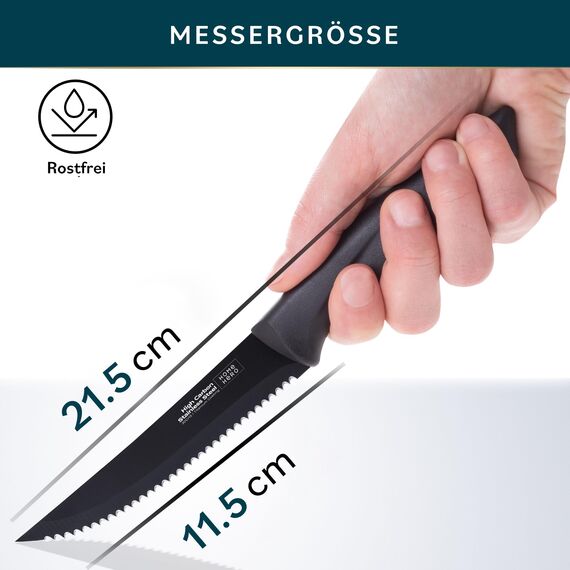 Home Hero Messerset Scharfe Küchenmesser Set - Kochmesser Set Edelstahl Messer Set (8 Stück Steakmesser - Schwarz)