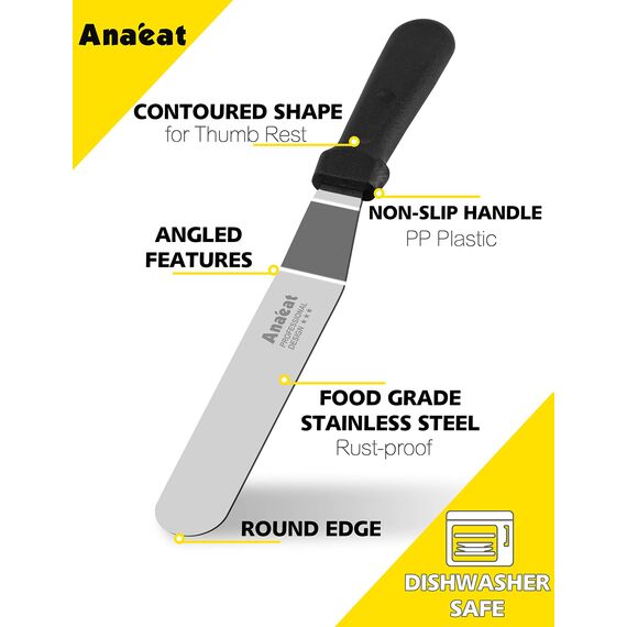 Anaeat Glasurspatel, Set mit 3 professionellen, abgewinkelten, versetzten Kuchenspateln mit 15 cm, 20 cm, 25 cm Edelstahlklingen – verdicktes Backen, Glasurmesser zum Dekorieren von Kuchen und Gebäck