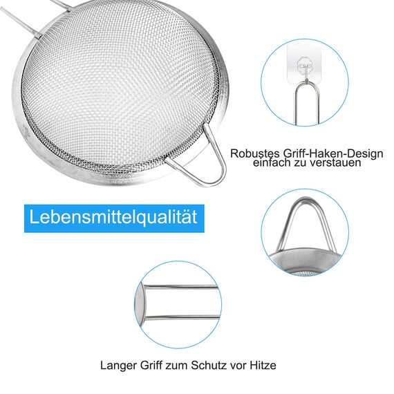 Küchensieb 7 cm, Hochwertig Edelstahl Sieb Feinmaschig Teesieb für Küche Mehl Reis Nudeln Gemüse und Obst Waschen Langlebige Küchen Zubehör