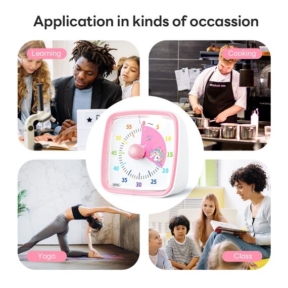 Yunbaoit Visueller Timer für Kinder & Erwachsene, 60 Minuten Einhorn Countdown Timer mit Stummer Flash Funktion, Zeitmanagement Tool für Klassenzimmer, Haus, Küche, Büro (Rose)