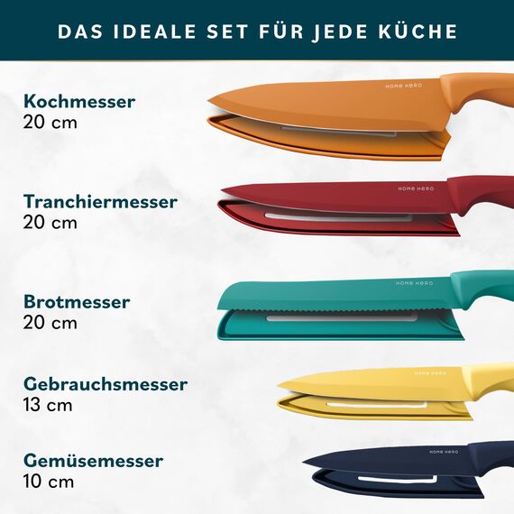 Home Hero Küchenmesser - Professionelle Küchenmesser aus Edelstahl - Messer- und Küchenutensilien-Set (11 Stück mit Scheide – Mehrfarbig)