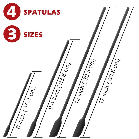 Anaeat Mini-Silikonspatel – Set mit 4 multifunktionalen kleinen Küchenschabern und winzigen Make-up-Schönheitsspateln, wiederverwendbar für Marmeladengläser, schmale Dosen und dünne Flaschen (Schwarz)