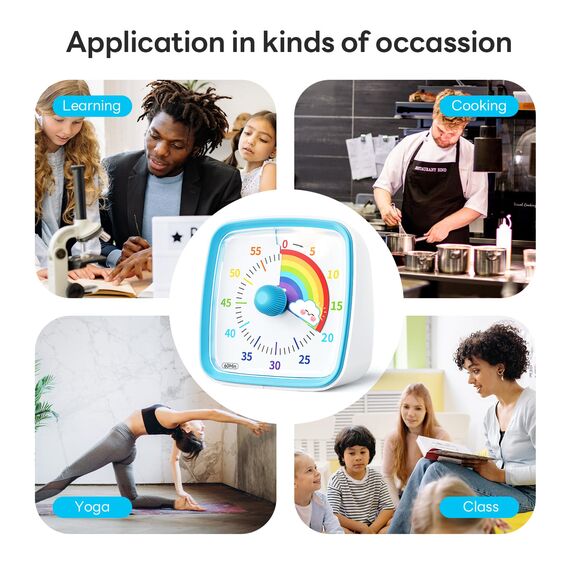 Yunbaoit Visueller Timer für Kinder & Erwachsene, 60 Minuten Regenbogen Countdown Timer mit Stummer Flash Funktion, Zeitmanagement Tool für Klassenzimmer, Haus, Küche, Büro (Blau)