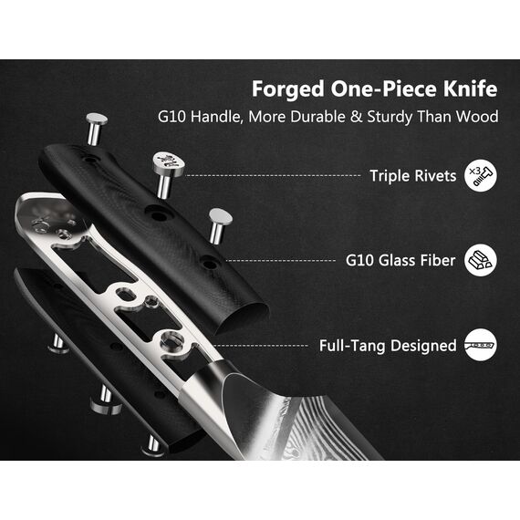 SHAN ZU Steakmesser-Set 7-teilig, 11 cm Damast-Steakmesser mit Block, japanisches Küchenmesser-Set mit Wellenschliff aus Hartstahl mit ergonomischem G10-Griff und Geschenkbox – PRO Series