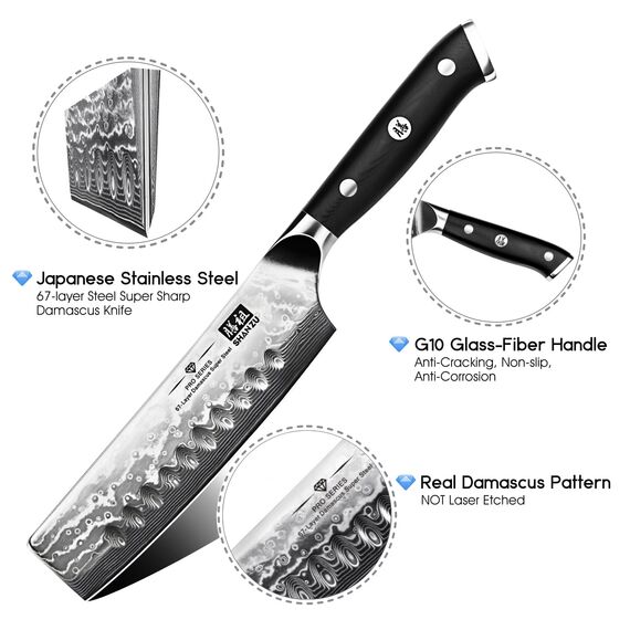 SHAN ZU Kochmesser Nakiri Küchenmesser Profi Messer 16.5 cm Allzweckmesser Damaskus Edelstahl Extra Scharfe Messerklinge mit ergonomischer Griff Exquisiter Geschenkverpackung