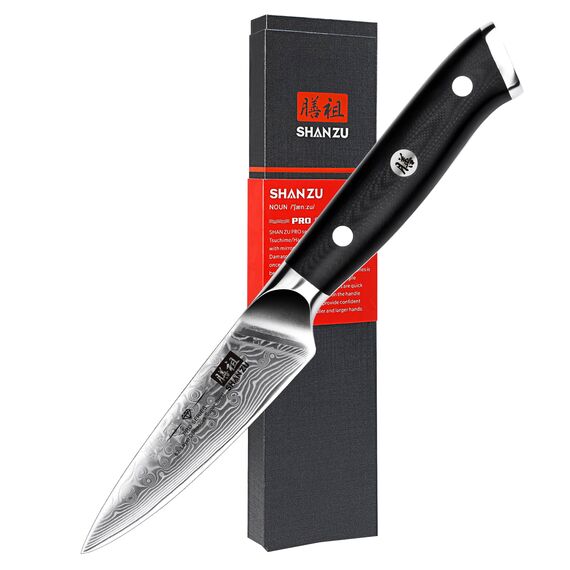 SHAN ZU Damastmesser, Schälmesser, japanisches Obst- und Gemüsemesser, 67-lagiger Stahl, Küchenschälmesser mit G10-Griff