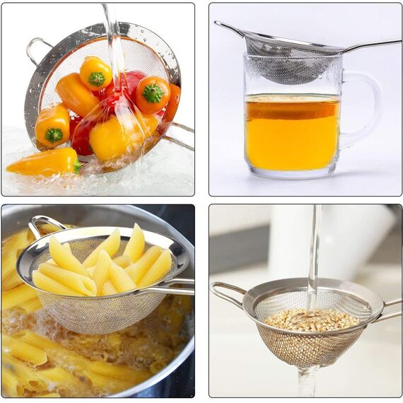 Wellehomi Küchensieb 12cm Hochwertig Edelstahl Sieb Feinmaschig Teesieb für Küche Mehl Reis Nudeln Gemüse und Obst Waschen-Langlebige Küchen Zubehör