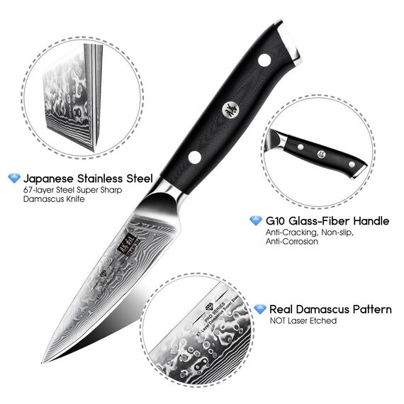 SHAN ZU Damastmesser, Schälmesser, japanisches Obst- und Gemüsemesser, 67-lagiger Stahl, Küchenschälmesser mit G10-Griff