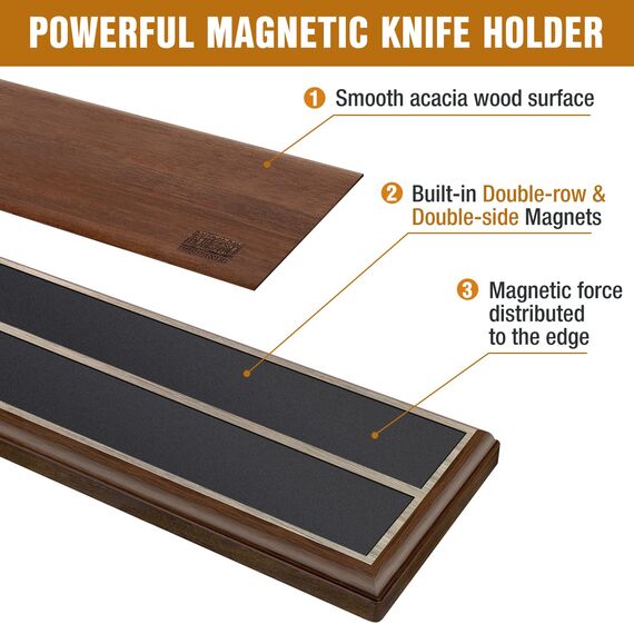 HOSHANHO Magnetleiste Messer, Messerhalter Magnetisch für Wand, Magnet Messerhalter Holz Knife Holder für Utensilien und Aufbewahrung Magnetisch Werkzeuge, 40cm
