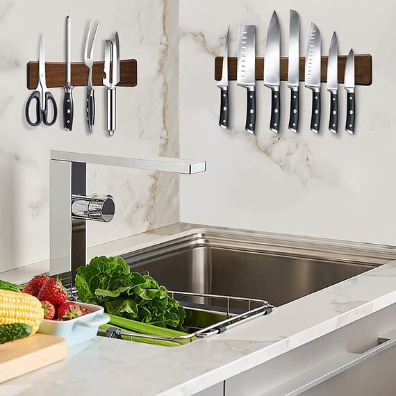 HOSHANHO Magnetleiste Messer, Messerhalter Magnetisch für Wand, Magnet Messerhalter Holz Knife Holder für Utensilien und Aufbewahrung Magnetisch Werkzeuge, 25cm