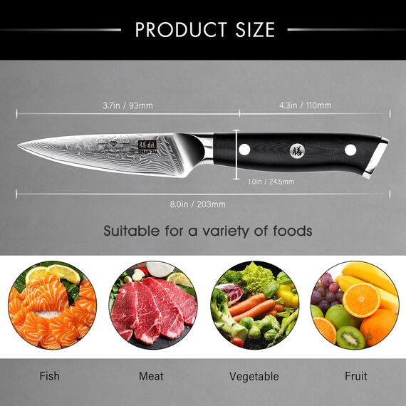 SHAN ZU Damastmesser, Schälmesser, japanisches Obst- und Gemüsemesser, 67-lagiger Stahl, Küchenschälmesser mit G10-Griff