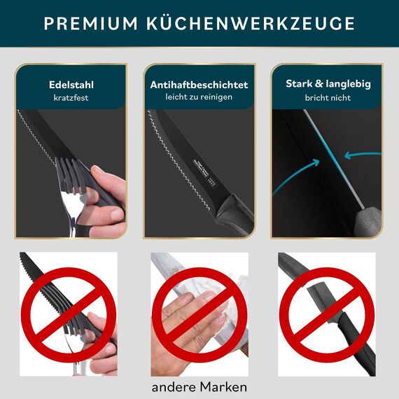 Home Hero Messerset Scharfe Küchenmesser Set - Kochmesser Set Edelstahl Messer Set (8 Stück Steakmesser - Schwarz)