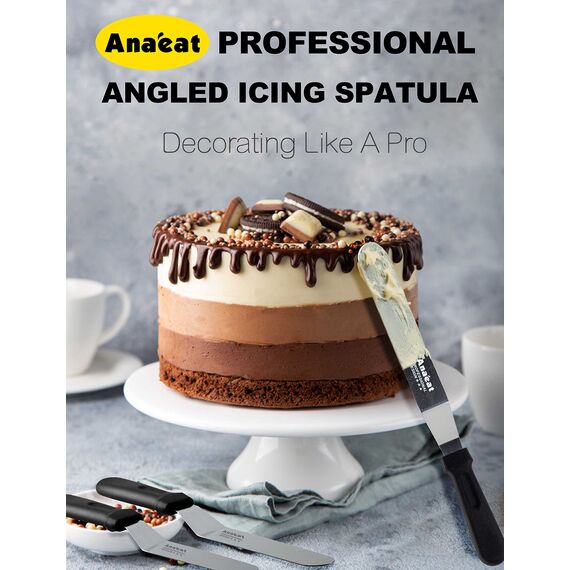 Anaeat Glasurspatel, professioneller, abgewinkelter, versetzter Kuchenspatel mit 25 cm langer Edelstahlklinge – verdicktes Zuckergussmesser zum Dekorieren von Kuchen, Gebäck und Backen
