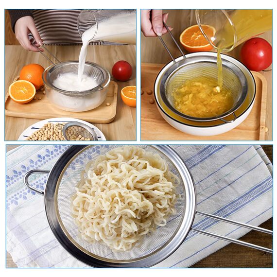 Küchensieb 7 cm, Hochwertig Edelstahl Sieb Feinmaschig Teesieb für Küche Mehl Reis Nudeln Gemüse und Obst Waschen Langlebige Küchen Zubehör