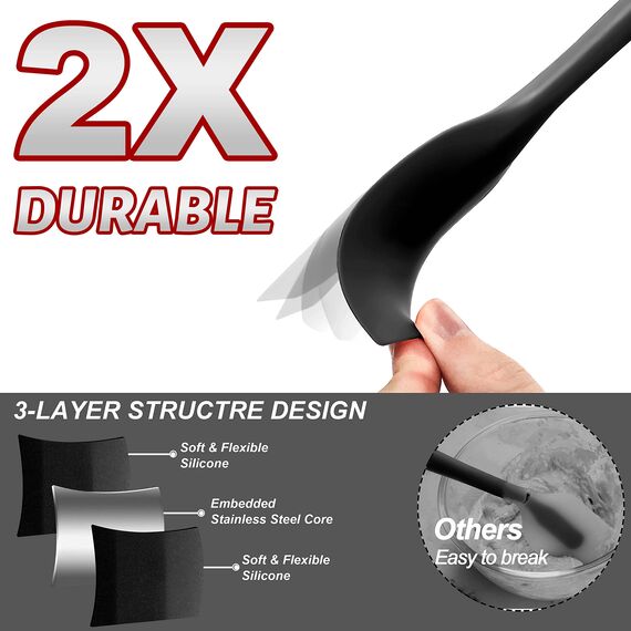 Anaeat 4-teiliges Silikon-Spatel-Set - nahtloses Design - Antihaft-Gummispatel Küchenschaber zum Backen, Kochen, Abkratzen und Mischen, hitzebeständig, BPA-frei, spülmaschinenfest (Schwarz)