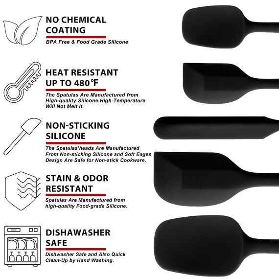 Anaeat Silikon-Spatel-Set, 5-teilig - Nahtloses Design - Antihaft-Rubber-Spateln BPA-frei, Küchenschaber flexibel für einfaches Backen, Kochen, Abkratzen & Mischen, hitzebeständig & spülmaschinenfest
