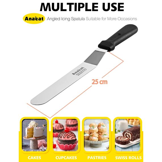 Anaeat Glasurspatel, professioneller, abgewinkelter, versetzter Kuchenspatel mit 25 cm langer Edelstahlklinge – verdicktes Zuckergussmesser zum Dekorieren von Kuchen, Gebäck und Backen
