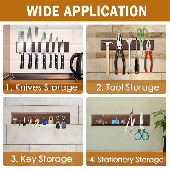 HOSHANHO Magnetleiste Messer, Messerhalter Magnetisch für Wand, Magnet Messerhalter Holz Knife Holder für Utensilien und Aufbewahrung Magnetisch Werkzeuge, 40cm