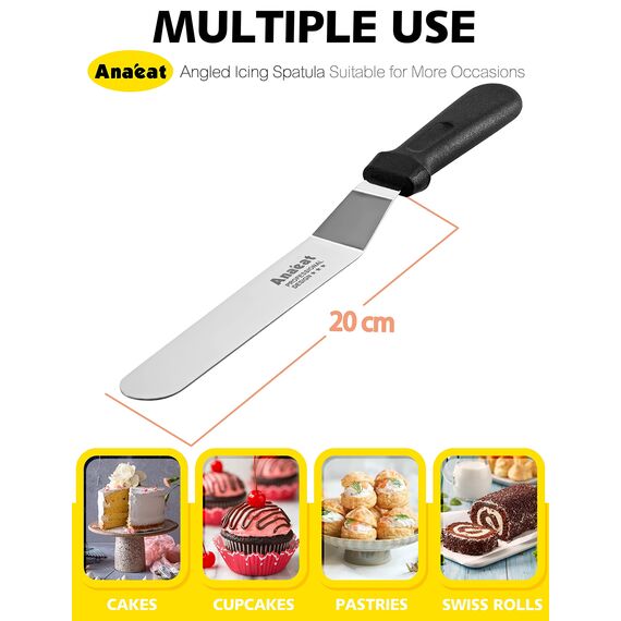 Anaeat Glasurspatel, professioneller, abgewinkelter, versetzter Kuchenspatel mit 20 cm langer Edelstahlklinge – verdicktes Zuckergussmesser zum Dekorieren von Kuchen, Gebäck und Backen