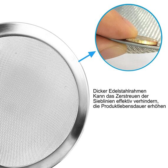 Wellehomi Küchensieb 12cm Hochwertig Edelstahl Sieb Feinmaschig Teesieb für Küche Mehl Reis Nudeln Gemüse und Obst Waschen-Langlebige Küchen Zubehör