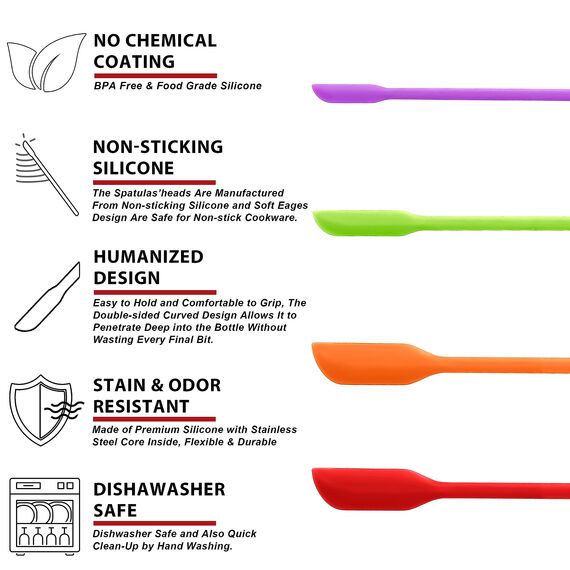 Anaeat Mini-Silikonspatel – Set mit 4 multifunktionalen kleinen Küchenschabern und winzigen Make-up-Schönheitsspateln, wiederverwendbar für Marmeladengläser, schmale Dosen, dünne Flaschen (Mehrfarbig)