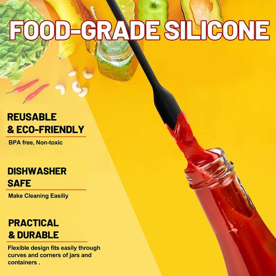 Anaeat Mini-Silikonspatel – Set mit 4 multifunktionalen kleinen Küchenschabern und winzigen Make-up-Schönheitsspateln, wiederverwendbar für Marmeladengläser, schmale Dosen und dünne Flaschen (Schwarz)
