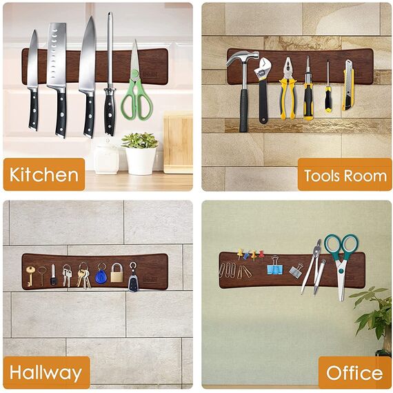 HOSHANHO Magnetleiste Messer, Messerhalter Magnetisch für Wand, Magnet Messerhalter Holz Knife Holder für Utensilien und Aufbewahrung Magnetisch Werkzeuge, 20cm