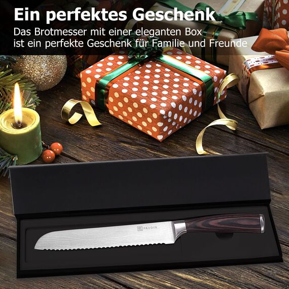 PAUDIN Brotmesser mit Wellenschliff Profi 20 cm aus hochwertigem rostfreiem Edelstahl, extra scharfe Messerklinge mit ergonomischem Griff