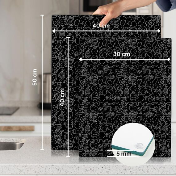 Kitchenville Glasschneidebrett 40×30 cm – Hygienisches Schneidebrett aus gehärtetem Glas – Hitzebeständig, Kratzfest & Rutschfest – Glasplatte für die Küche – Schwarzes Design