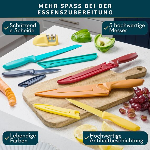 Home Hero Küchenmesser - Professionelle Küchenmesser aus Edelstahl - Messer- und Küchenutensilien-Set (11 Stück mit Scheide – Mehrfarbig)
