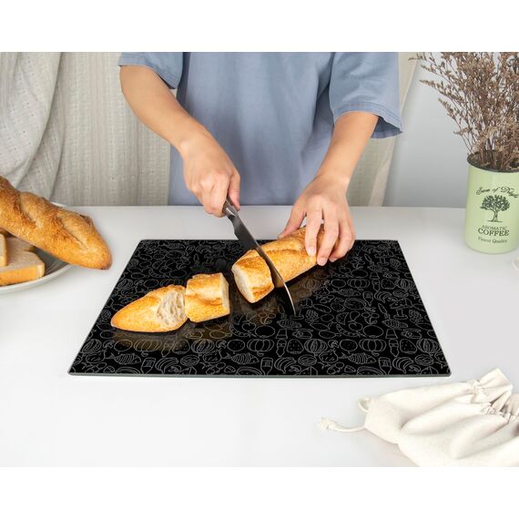Kitchenville Glasschneidebrett 40×30 cm – Hygienisches Schneidebrett aus gehärtetem Glas – Hitzebeständig, Kratzfest & Rutschfest – Glasplatte für die Küche – Schwarzes Design