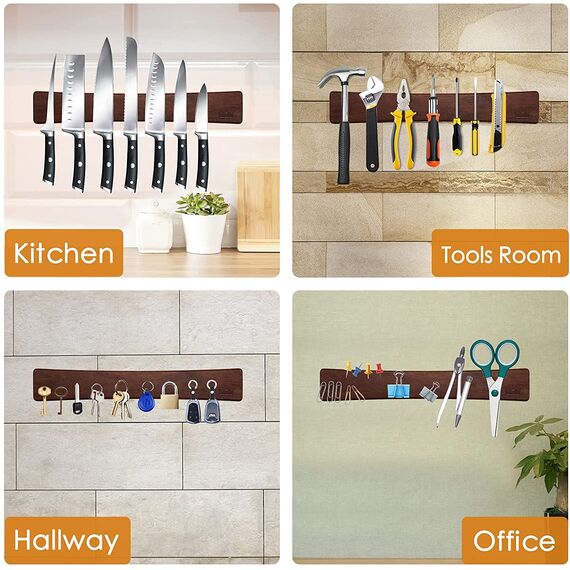 HOSHANHO Magnetleiste Messer, Messerhalter Magnetisch für Wand, Magnet Messerhalter Holz Knife Holder für Utensilien und Aufbewahrung Magnetisch Werkzeuge, 40cm/16in