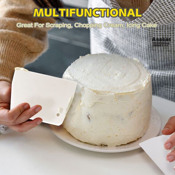 Anaeat Zuckergussspatel, 3 Stück, professionelle, abgewinkelte, versetzte Zuckergussspatel mit 6 Zoll, 8 Zoll, 10 Zoll Edelstahlklingen und 4 Stück Kuchenglätter-Schaber für Kuchendekoration (7er-Set)