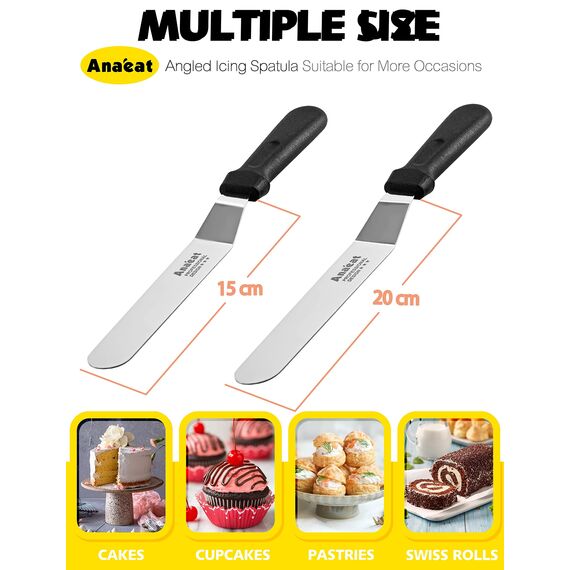 Anaeat Glasurspatel, Set mit 2 professionellen, abgewinkelten, versetzten Kuchenspateln mit 15 cm, 20 cm Edelstahlklingen – verdicktes Zuckergussmesser zum Dekorieren von Kuchen, Gebäck und Backen