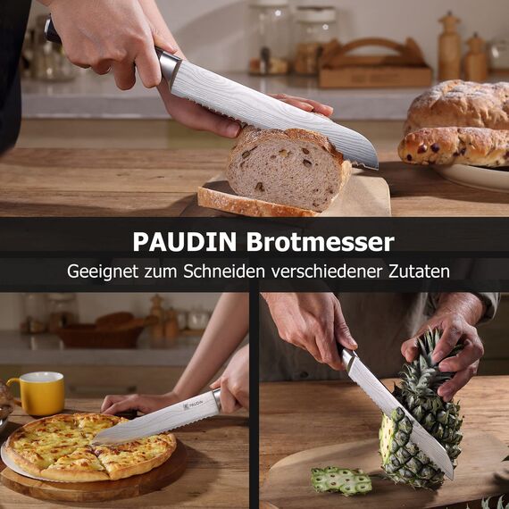PAUDIN Brotmesser mit Wellenschliff Profi 20 cm aus hochwertigem rostfreiem Edelstahl, extra scharfe Messerklinge mit ergonomischem Griff